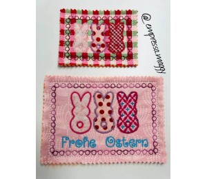 Stickdatei ITH - Postkarte Hasenreihe Frohe Ostern